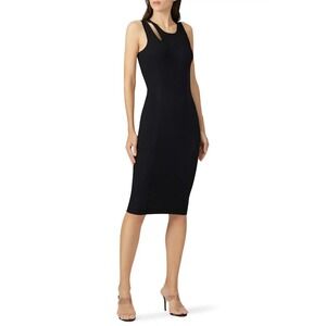 Good American Bold Shoulder Cutout Ribbed Black Midi Dress Bodycon Shaping Small